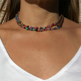 Double Stitched Clavicle Chain Beaded Leather Rope Beach Necklace