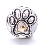 20MM  dog paw print rhinestones  design  Metal snap buttons