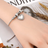 Stainless Steel Ball and Diamond love Heart Shell Bracelet Adjustable Size