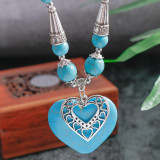 Boho Ethnic Turquoise Heart Pendant Open love Heart Necklace