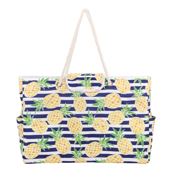 Summer Large Capacity Canvas Beach Bag Pineapple Stripe Tote Bag
