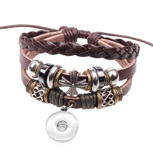 Cross Leather Bracelet Religious Bracelet Beaded Charm fit 20mm snaps  jewelry