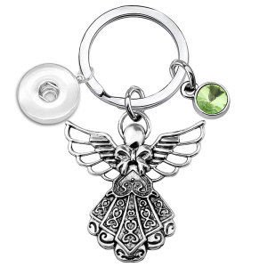 Guardian Angel Birthstone December Birthstone Bows Wings Keychains Birthday Gifts fit 18mm snap button jewelry