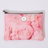 Pink Marbled Canvas Waterproof Cosmetic Bag Large Capacity Ladies Cosmetic Storage Bag fit 18mm snap button jewelry