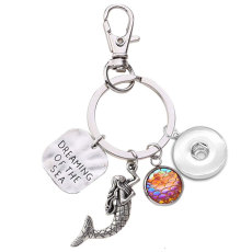 Dream Ocean Style Mermaid DREAMING OF THE SEA Fish Scale Keychain fit 18mm snap button jewelry