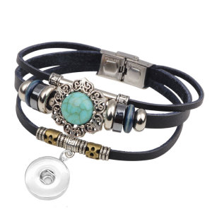 Alloy Buckle Leather Bracelet Beaded Turquoise Bracelet fit 20mm snaps  jewelry