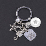 Ocean Dream Keychain Starfish Seahorse Shell Pearl Sea fit 18mm snap button jewelry