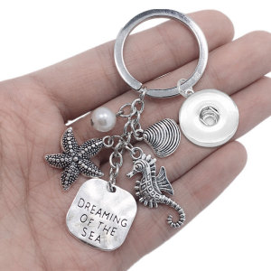 Ocean Dream Keychain Starfish Seahorse Shell Pearl Sea fit 18mm snap button jewelry