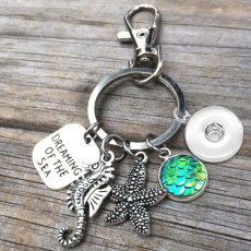 Ocean Dream Starfish Seahorse Mermaid Scale Sea Keychain fit 18mm snap button jewelry