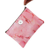 Pink Marbled Canvas Waterproof Cosmetic Bag Large Capacity Ladies Cosmetic Storage Bag fit 18mm snap button jewelry