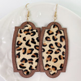 Geometric Gold Dot Leopard Print Horsehair Leather Earrings Wood Earrings