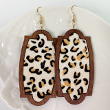 Geometric Gold Dot Leopard Print Horsehair Leather Earrings Wood Earrings