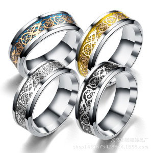 Stainless steel gold piece silver piece dragon pattern dragon piece ring