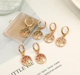 Cutout Round Diamond Tree of Life Earrings