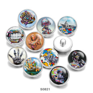 20MM Flower skull Print  glass snaps buttons