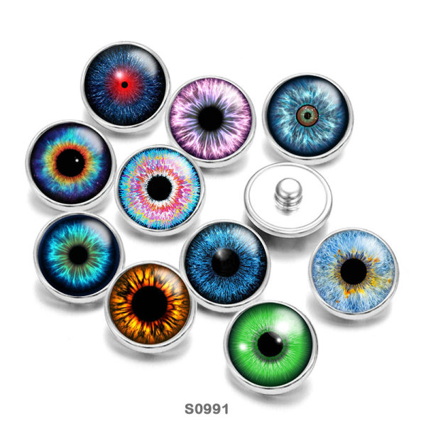 20MM  Eyes Cat Eye Eyeball Print  glass snaps buttons