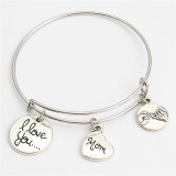 I Love You Mom Bracelet Mother's Day Gift Heart Shape Adjustable Stainless Steel Bracelet