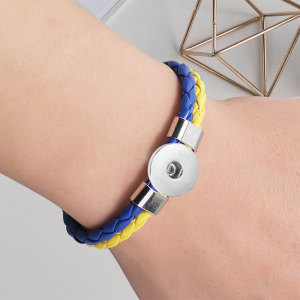 Simple Fashion Multilayer Woven Leather Bracelet Flag Color Bracelet fit 18mm snap button jewelry