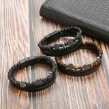 Leather rope bracelet men's natural stone stainless steel life tree volcanic stone magnet buckle