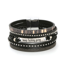 Rhinestone Personality Letter Multilayer Magnet Buckle Bracelet Stainless Steel Nameplate