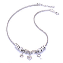 Alloy necklace peach  love heart pendant jewelry beaded snake bone chain