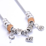 Alloy necklace peach  love heart pendant jewelry beaded snake bone chain