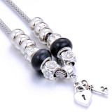 Alloy necklace love lock pendant jewelry beaded snake bone chain