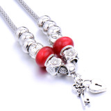 Alloy necklace love lock pendant jewelry beaded snake bone chain
