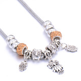 Alloy necklace owl pendant jewelry beaded snake bone chain