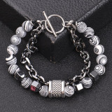 Stainless Steel Bracelet Double Layer Malachite Beaded Bracelet OT Buckle Bracelet