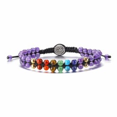 4MM Colorful Natural Stone Bracelet Double Woven Crystal Bead Bracelet Tree of Life