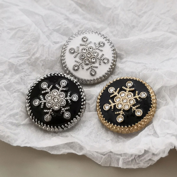 20MM Snowflake Pattern Metal Button Diamond Black and White Enamel