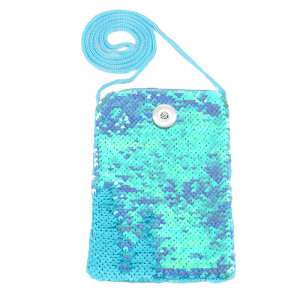 Mermaid sequin coin purse two-color sequins single room messenger small purse children's lanyard sequined small square bag fit 18mm snap button jewelry
