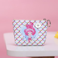 Pu leather zipper coin purse coin purse small purse cute mermaid cartoon coin purse fit 18mm snap button jewelry