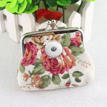 Canvas Rose Mini Coin Purse Buckle Coin Case Cute Small Wallet fit 18mm snap button jewelry