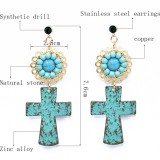 Cross Turquoise Stainless Steel Earrings