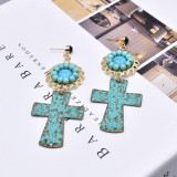 Cross Turquoise Stainless Steel Earrings