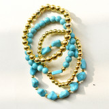 Gold Turquoise Irregular Stone Bracelet Set