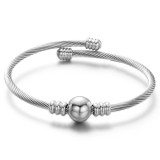 Cable wire ball stainless steel bracelet with adjustable opening