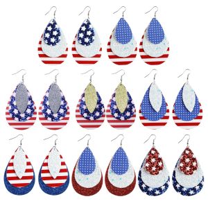 PU Triple Leather USA  Print Earrings American Flag Independence Day Election Themed Earrings