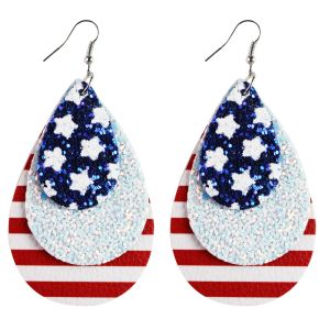 PU Triple Leather USA  Print Earrings American Flag Independence Day Election Themed Earrings