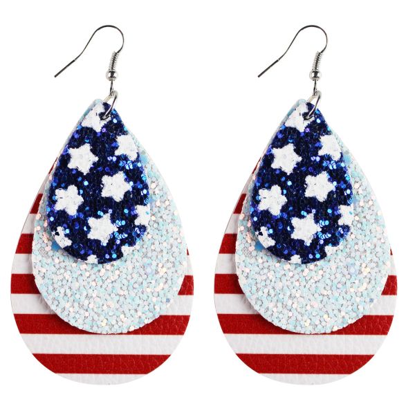 PU Triple Leather USA  Print Earrings American Flag Independence Day Election Themed Earrings