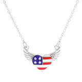American Independence Day USA  Series Necklace Set Fashion Simple Diamond Wings Love Pendant Clavicle Chain