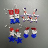Acrylic Earrings Independence Day USA  Red White Blue Striped Texas Heart Pentagram USA Earrings