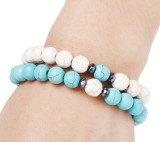 couple bracelet black iron stone blue pine white turquoise bracelet