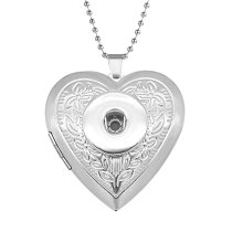 Stainless steel heart pattern photo box with chain Love fit 18mm snap button jewelry