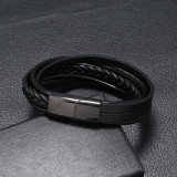 Stainless Steel Leather Bracelet Multilayer Cowhide Braided Bracelet