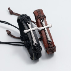 cross Hand Braided Leather Bracelet Pull Adjustable Leather Bracelet