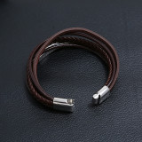 Stainless Steel Leather Bracelet Multilayer Cowhide Braided genuine leather Bracelet