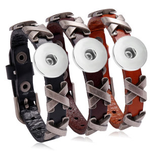 X Nail Men's Leather Bracelet Adjustable Vintage Jewelry fit 20mm Snaps button jewelry wholesale